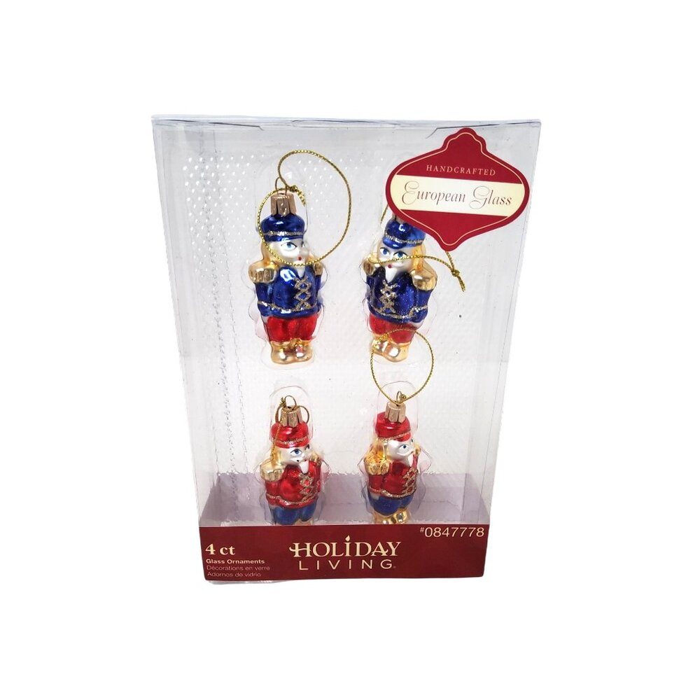 Set of 4 Holiday Living European Glass Nutcracker Ornaments.